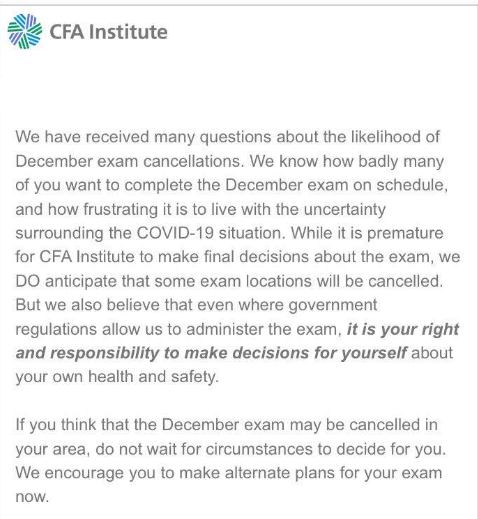 2020年12月CFA取消